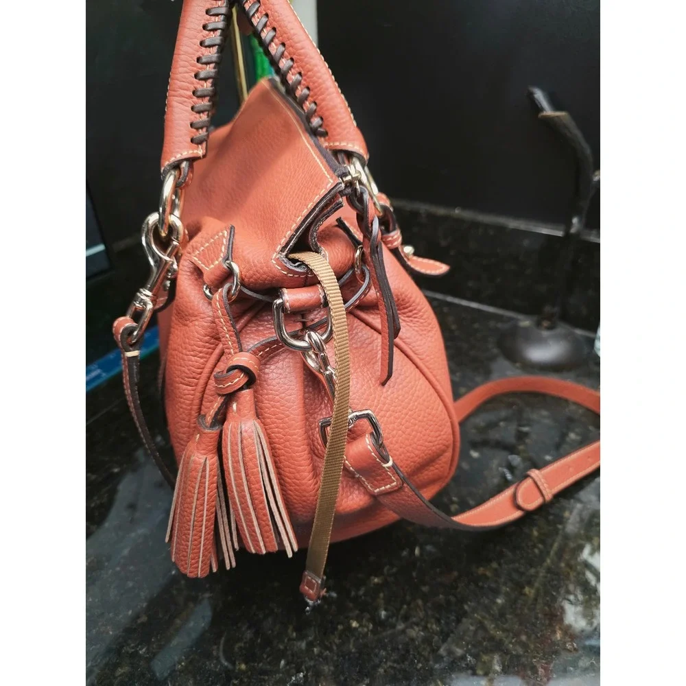 Dooney & Bourke Satchel Burnt Orange Pebbled Leather USA Tassel Crossbody Bag